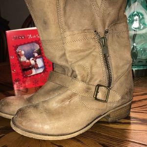 Genuine Leather boots Steven tan moto